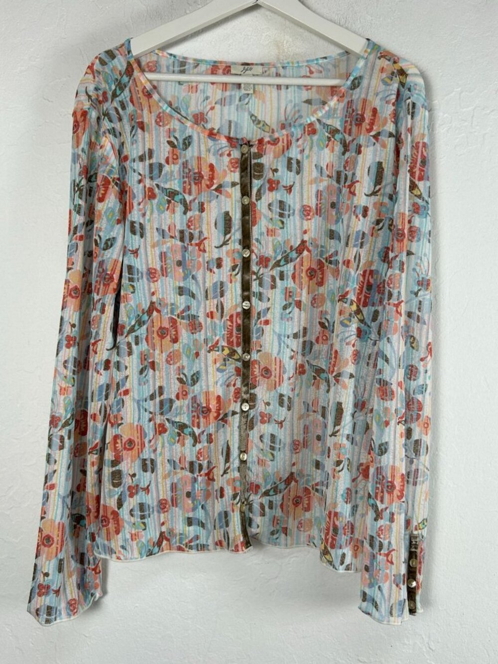 J.Jill Womens Floral Button-Front Lightweight Sheer Long Sleeve Top XL Ivory New